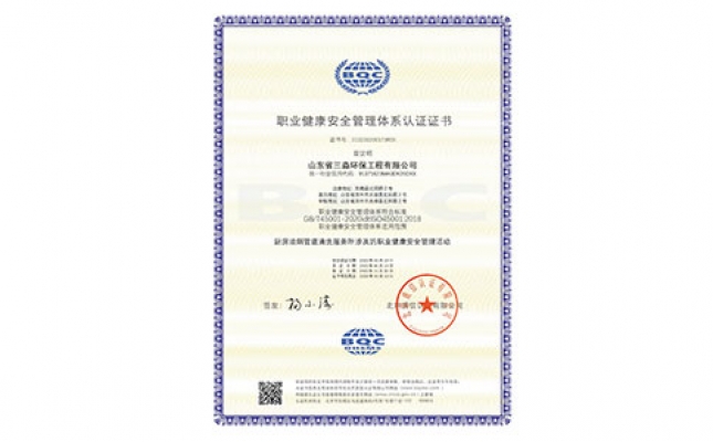 職業(yè)健康安全管理體系認(rèn)證證書(shū)